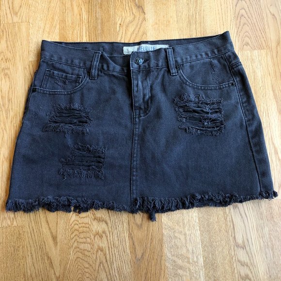 Brandy Melville Dresses & Skirts - Brandy Melville Black Denim Skirt Distressed Mini Skirt Size 27